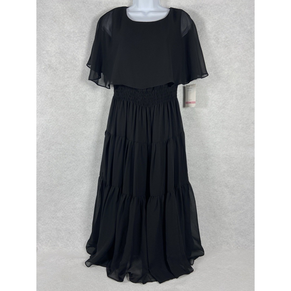 Julian Taylor Dress Women's 10 Black Ruffle Tiered Smocked Waist Dark Femme New